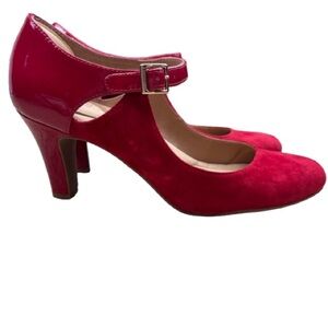 Gianni Bernini Velmah Red Suede Patent Leather Ankle Strap Mary Jane Heels 10M